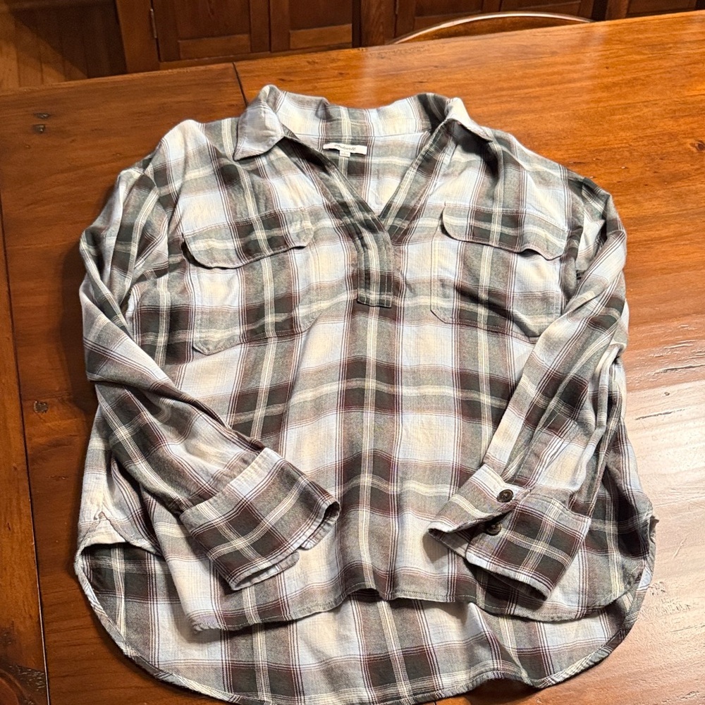 Madewell Plaid pullover Shirt - Green and Brown